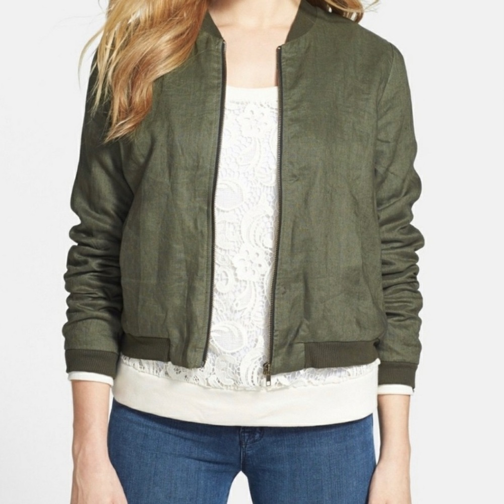 Anthropologie Olivia Moon Linen Bomber
Jacket Size Small